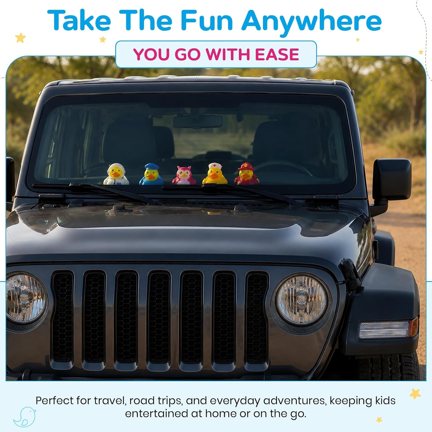 50 Pcs Mini Rubber Ducks Bulk Jeep Ducks for Ducking– Floating Baby Bath Toys for Kids & Toddlers, Small Duckies for Pool Parties, Summer Party Favors Bulk, Baby Showers