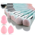 Pink Blue Gradient Makeup Brushes and Makeup Sponges Set 18Pcs/Set