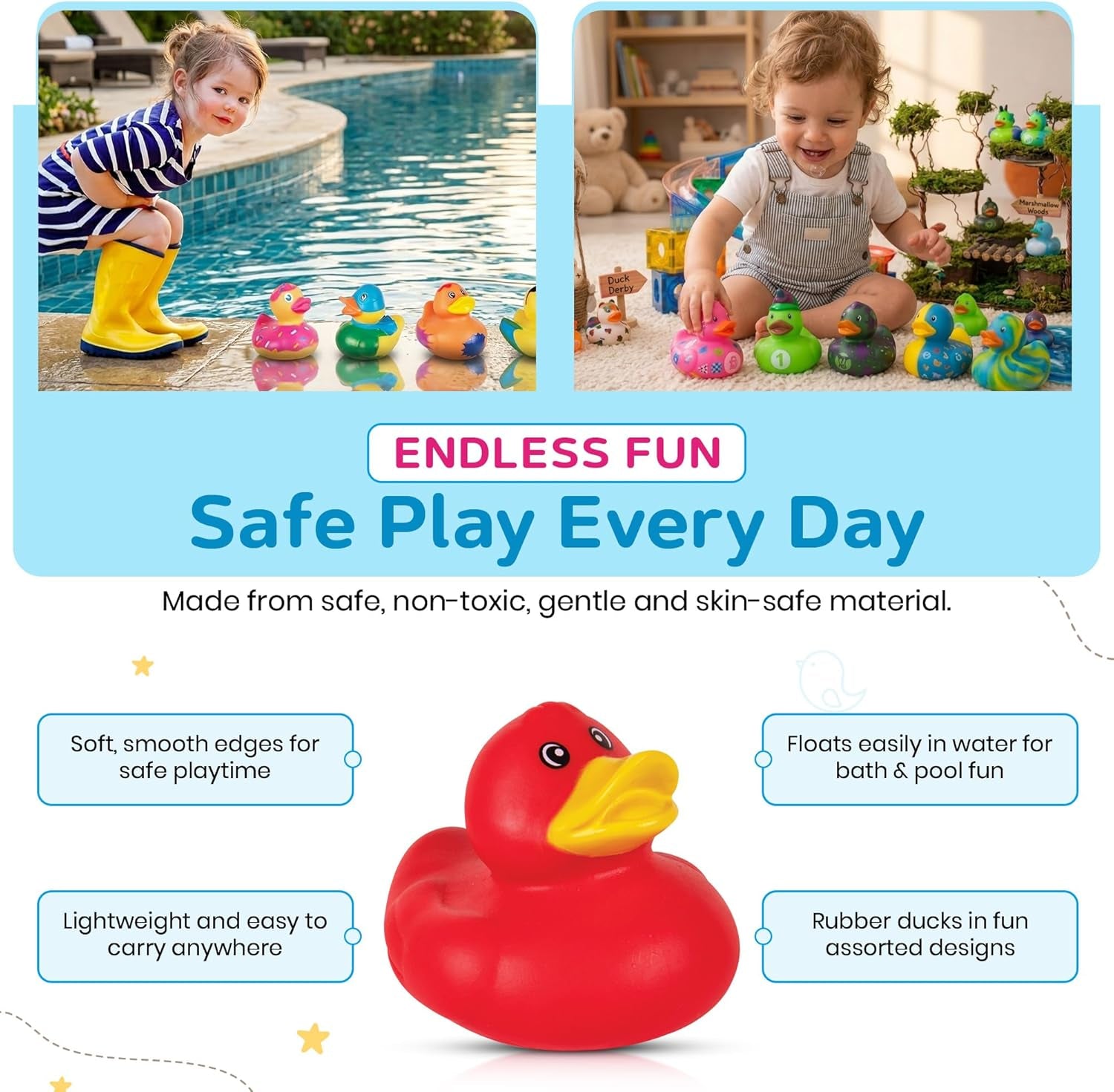 50 Pcs Mini Rubber Ducks Bulk Jeep Ducks for Ducking– Floating Baby Bath Toys for Kids & Toddlers, Small Duckies for Pool Parties, Summer Party Favors Bulk, Baby Showers
