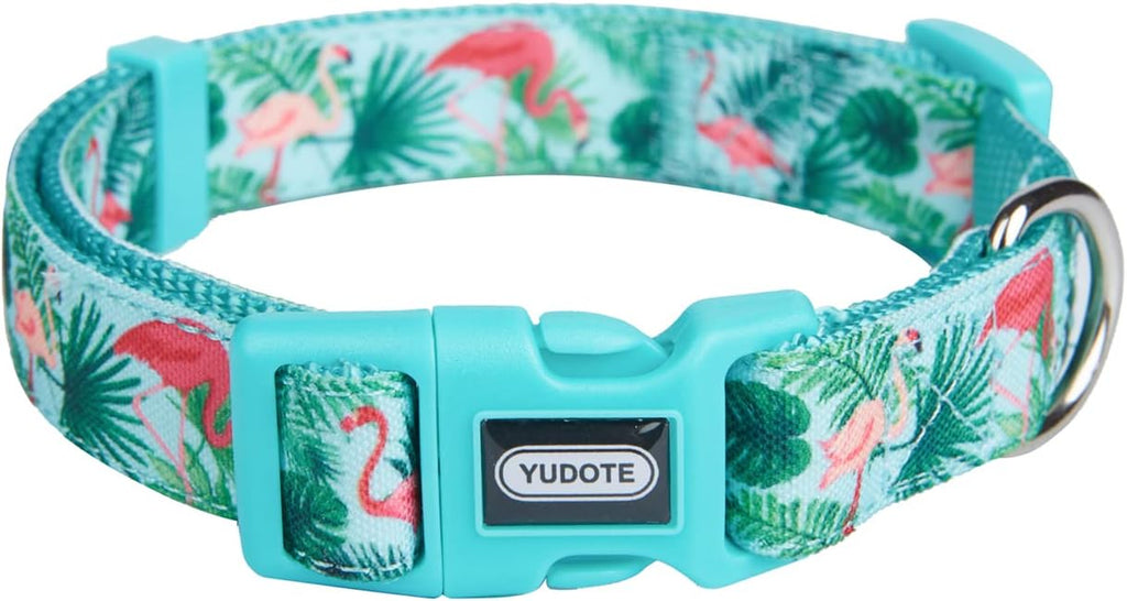 Adjustable Dog Collar, Durable Nylon Collars for Large Female Male Dogs & Puppies, Flamingo Print Cute and Soft
