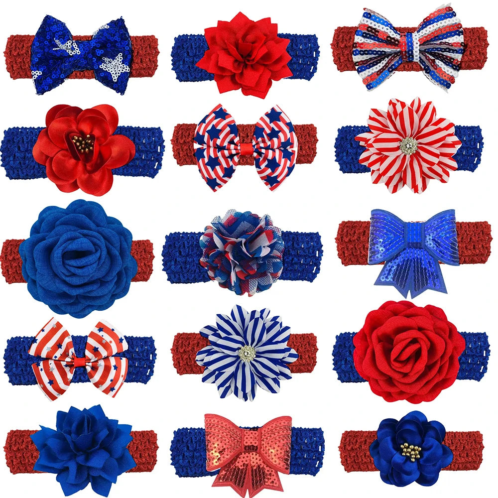 30/50Pcs Fashion Pet Dog Flowers Bowtie with Elastic Band 4Th of July Dog Grooming Product for Small Middle Large Dog Bowties