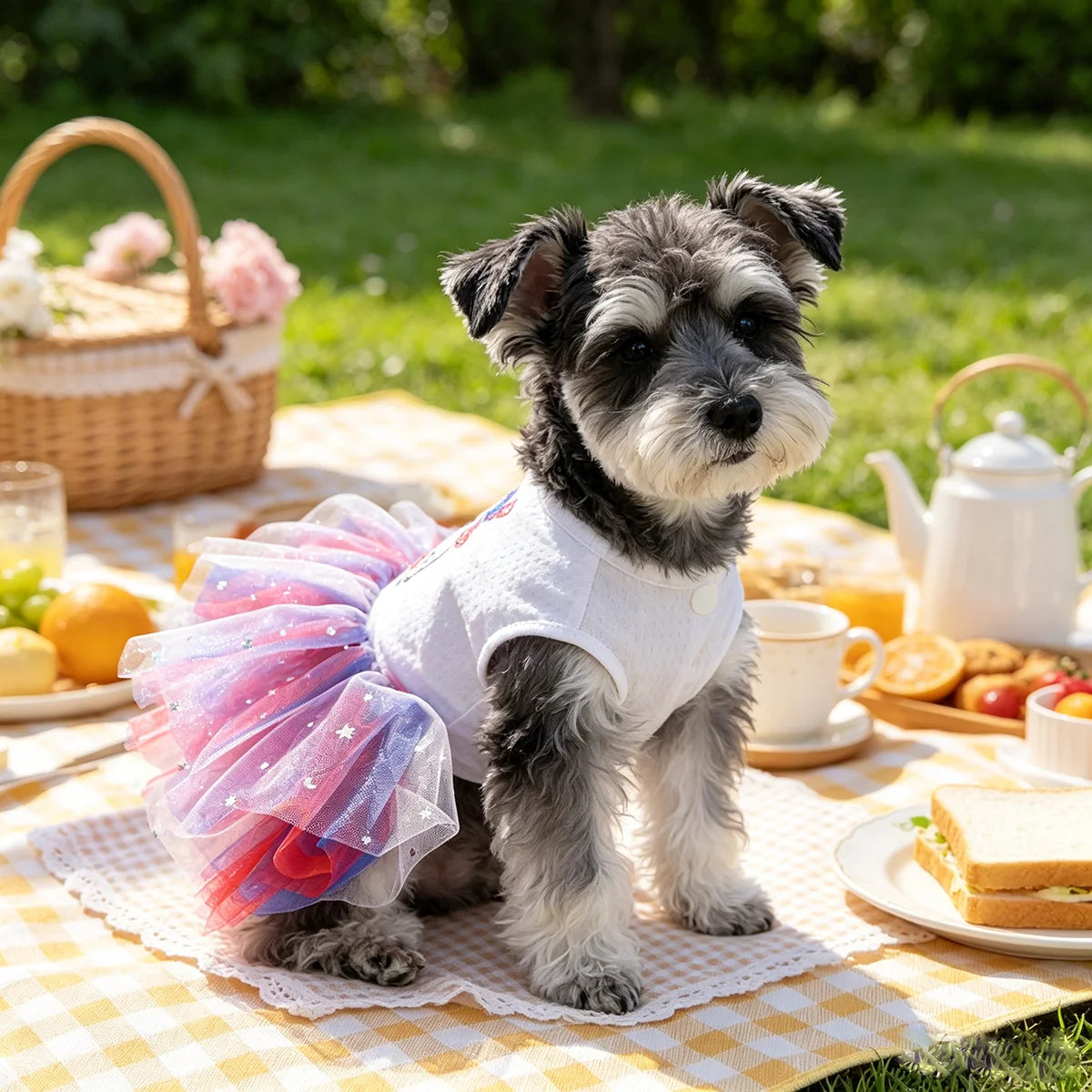 4Th of July Patriotic Tutu Dress, Summer Pet Outfit for Small Dogs Cats, Fit for Teddy Bichon Pomeranian Yorkshire Maltese