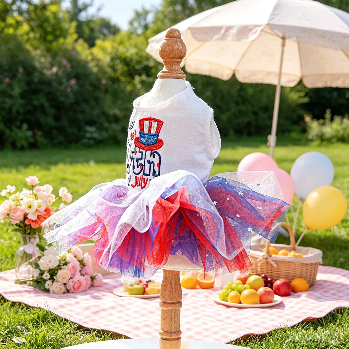 4Th of July Patriotic Tutu Dress, Summer Pet Outfit for Small Dogs Cats, Fit for Teddy Bichon Pomeranian Yorkshire Maltese