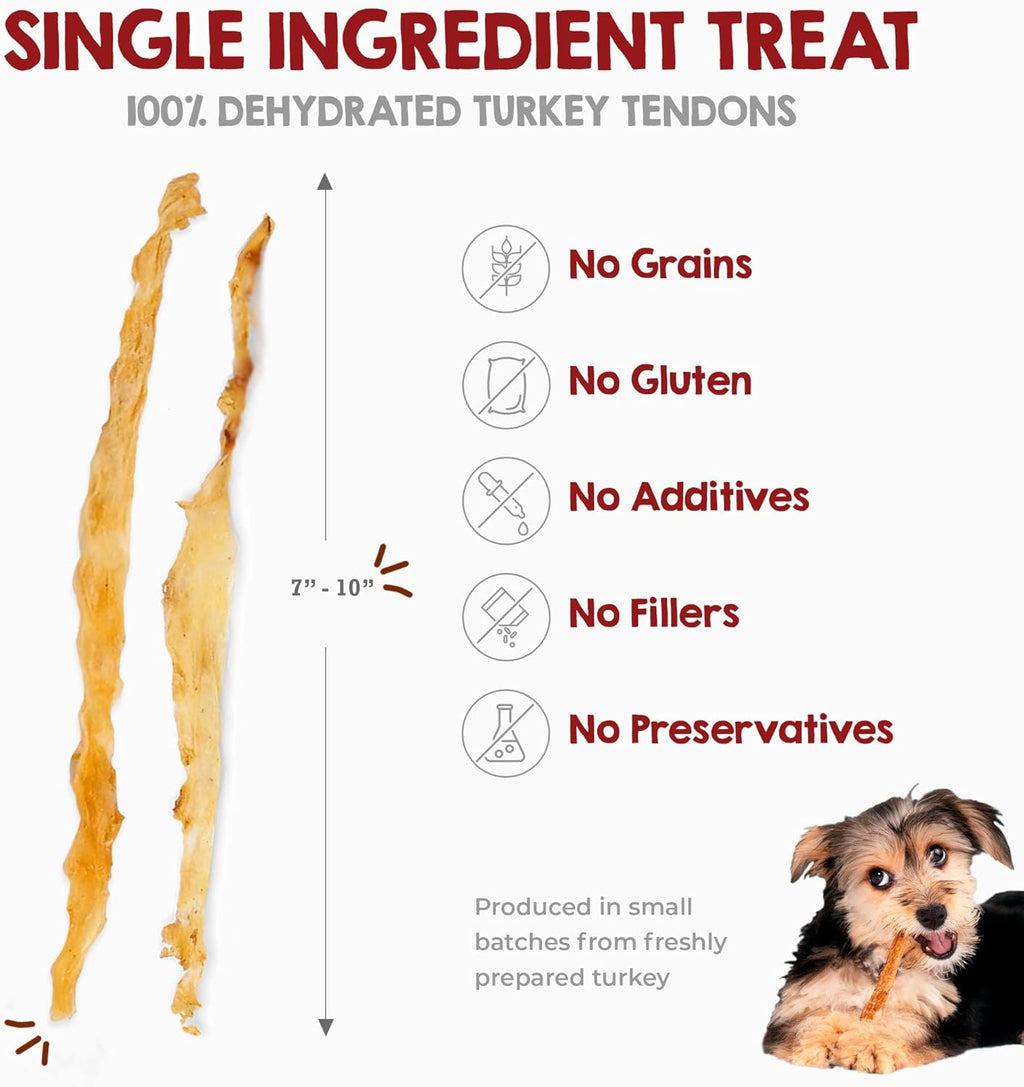 Turkey Tendons for Dogs Made in the USA & Sourced in the USA - Single Ingredient Dog Treats - All Natural Turkey Tendon Chews for Dogs - 4 Oz