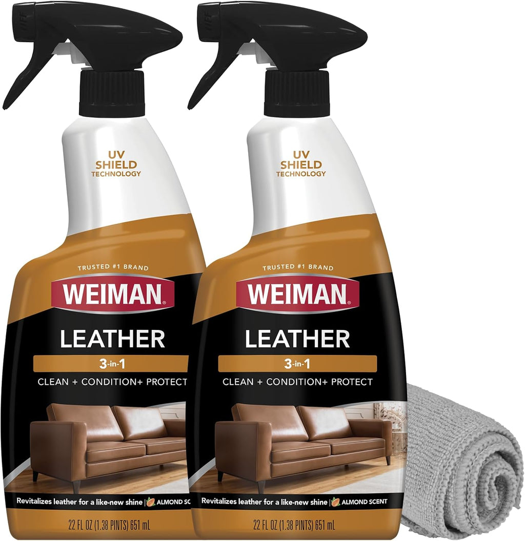 Leather Cleaner & Conditioner - Cleans, Restores & Protects Leather, UV Protection Prevent Cracking & Fading, for Car Seats, Sofas, Shoes, Bags & All Finished Leather Surfaces, 2 Pack, 22 FL Oz