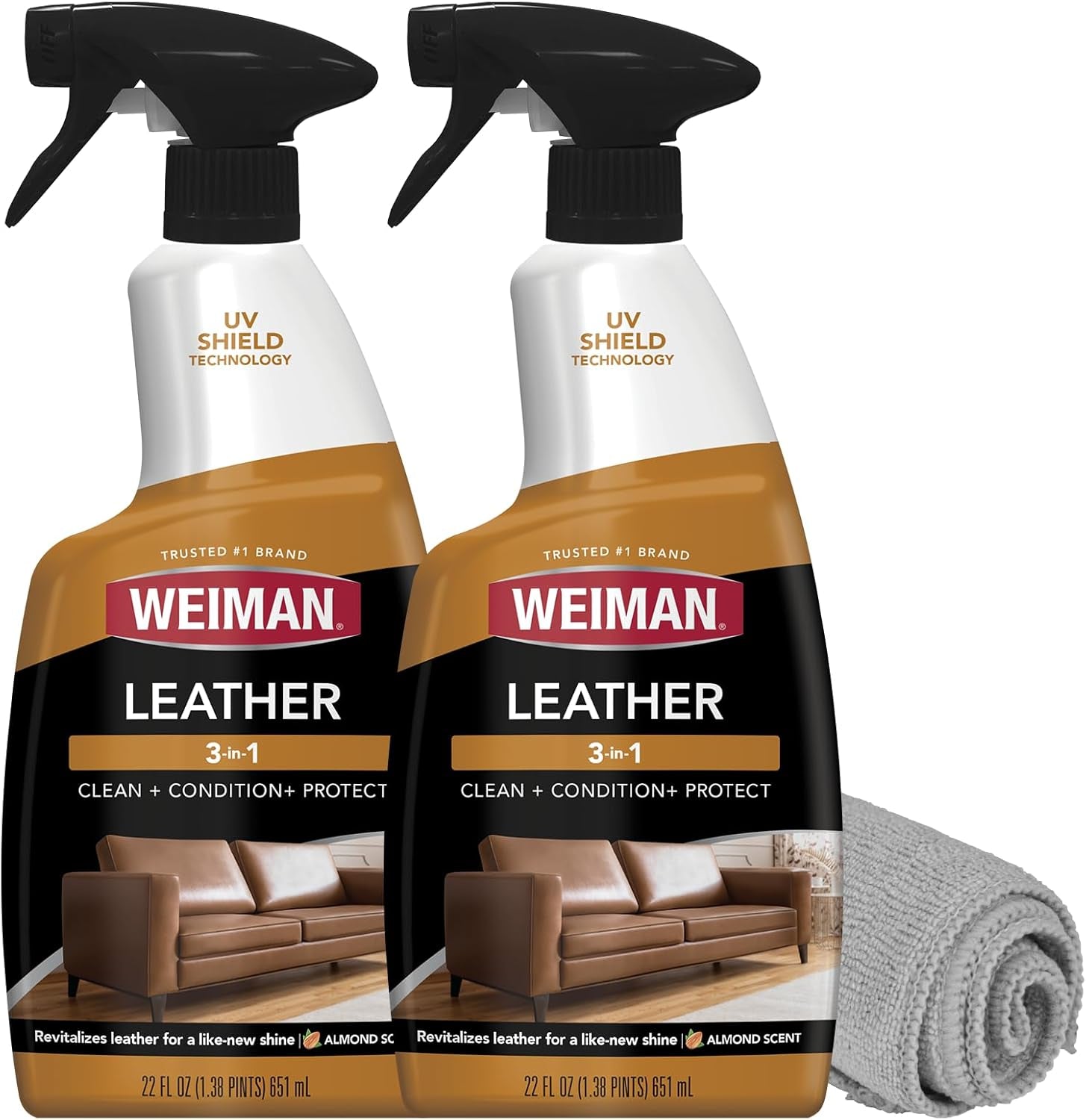 Leather Cleaner & Conditioner - Cleans, Restores & Protects Leather, UV Protection Prevent Cracking & Fading, for Car Seats, Sofas, Shoes, Bags & All Finished Leather Surfaces, 2 Pack, 22 FL Oz
