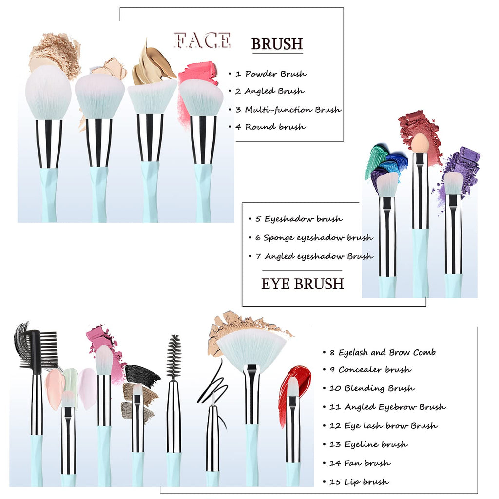 Pink Blue Gradient Makeup Brushes and Makeup Sponges Set 18Pcs/Set