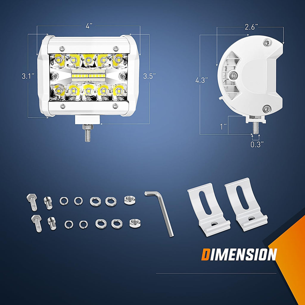 Marine LED Light Pods Navigation Lights 2PCS 4 Inch White Spot Flood Combo Ponton Boat Deck Dock Lighting for Night Fishing T-Top Stern Yacht Port Sailboat Trucks Tractors