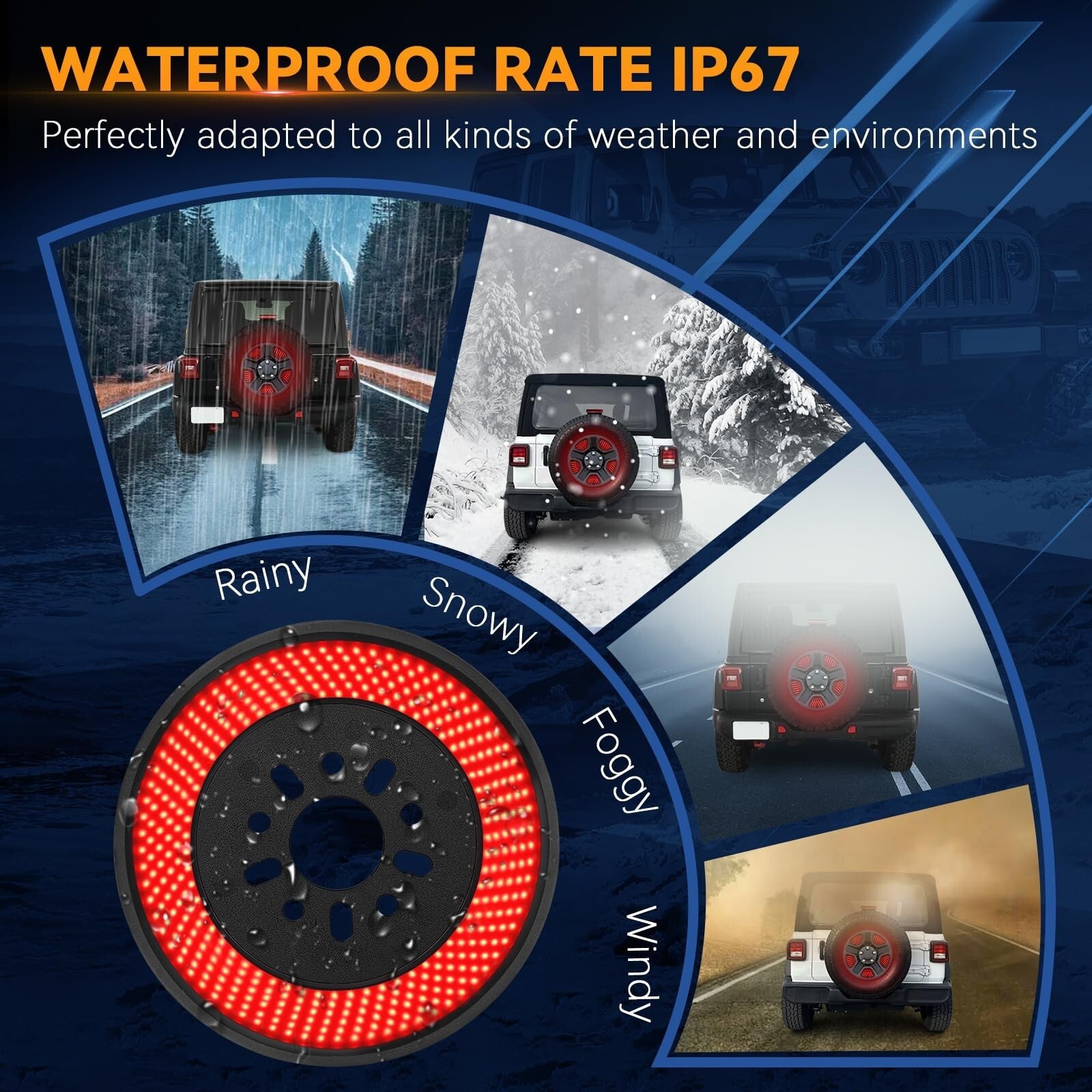 Spare Tire Brake Light for 2018-2024 Jeep Wrangler JL JLU, 6 Ring 405PCS LED ...