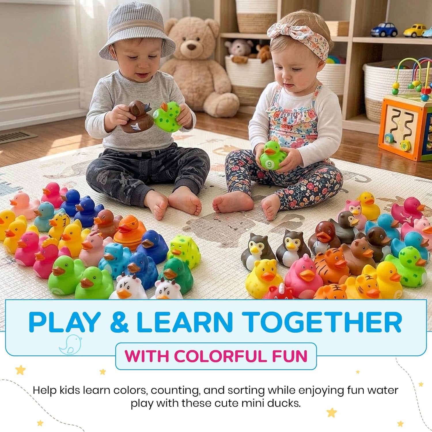 50 Pcs Mini Rubber Ducks Bulk Jeep Ducks for Ducking– Floating Baby Bath Toys for Kids & Toddlers, Small Duckies for Pool Parties, Summer Party Favors Bulk, Baby Showers