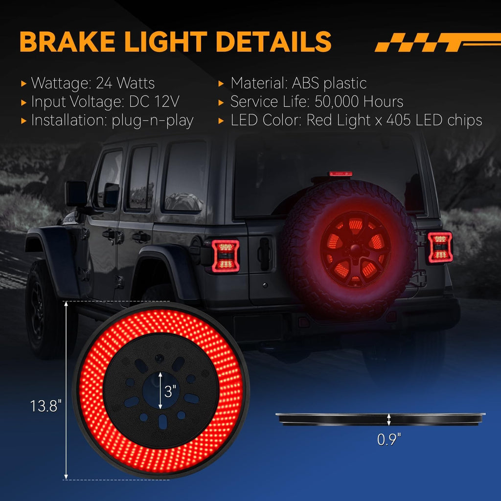 Spare Tire Brake Light for 2018-2024 Jeep Wrangler JL JLU, 6 Ring 405PCS LED ...