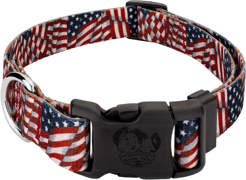 Country Brook Petz 1 Inch Everyday Adjustable Dog Collar for Small, Medium, Large Breeds - Americana Collection with Patriotic Designs (Patriotic Tribute, Medium)
