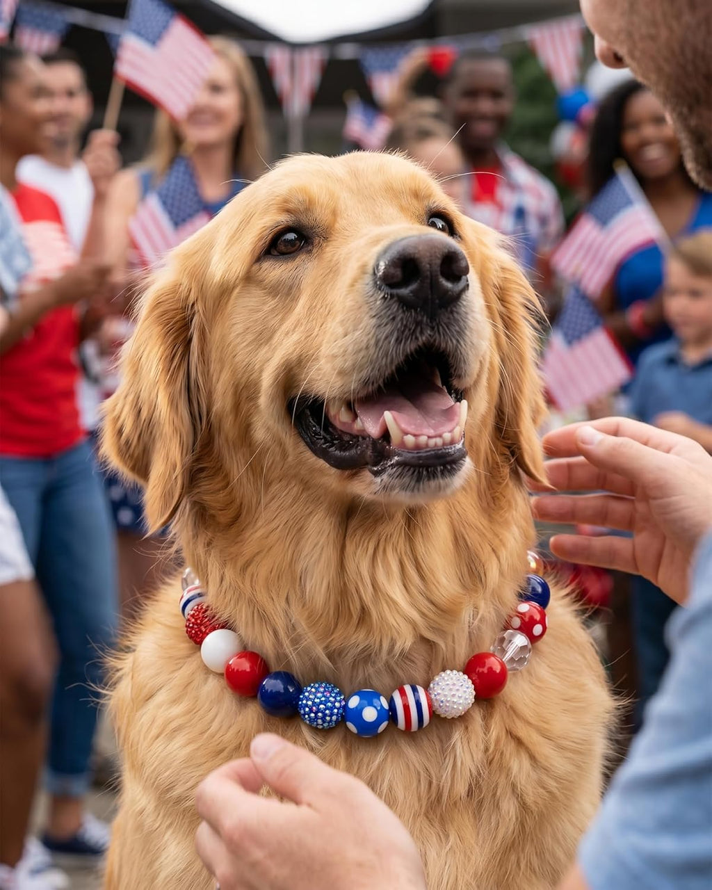 Patriotic Dog Collar for Medium Large Breeds, Chunky Beaded (20Mm) Red & Blue, 4Th of July Independence Day Pet Necklace Adjustable American Flag Collar for Big Dogs (L(17''-18.5''))