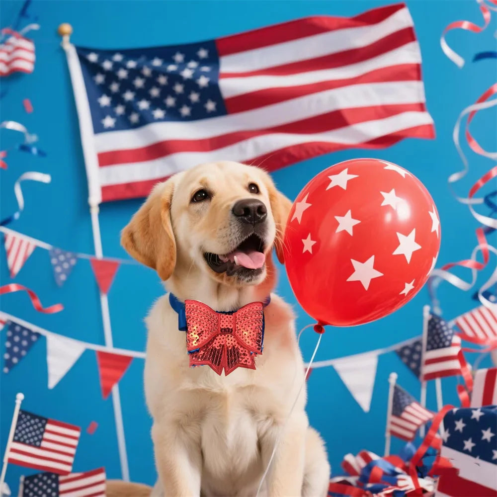 30/50Pcs Fashion Pet Dog Flowers Bowtie with Elastic Band 4Th of July Dog Grooming Product for Small Middle Large Dog Bowties