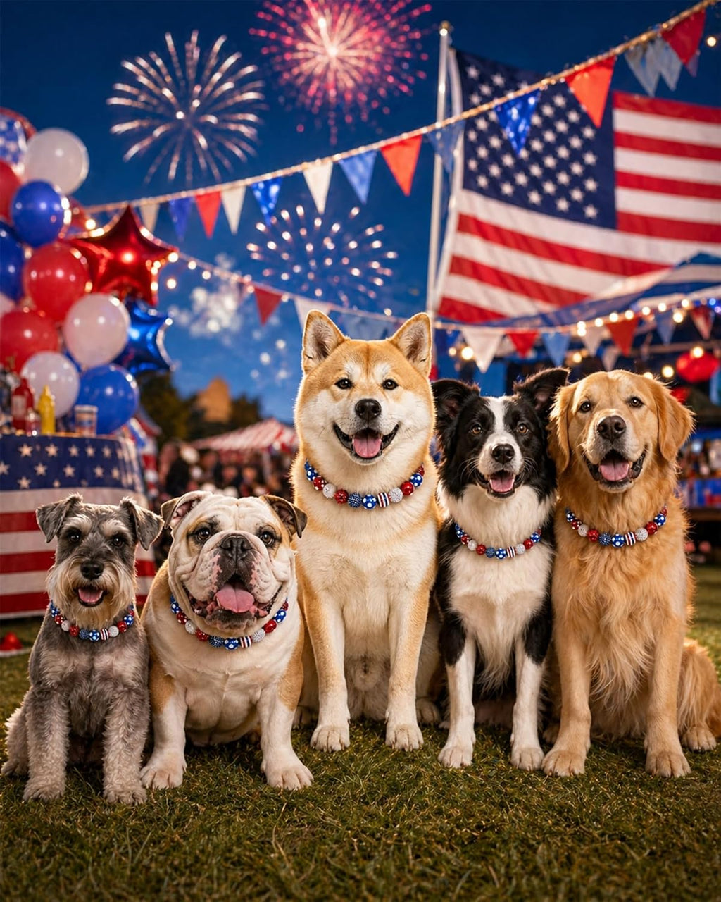 Patriotic Dog Collar for Medium Large Breeds, Chunky Beaded (20Mm) Red & Blue, 4Th of July Independence Day Pet Necklace Adjustable American Flag Collar for Big Dogs (L(17''-18.5''))